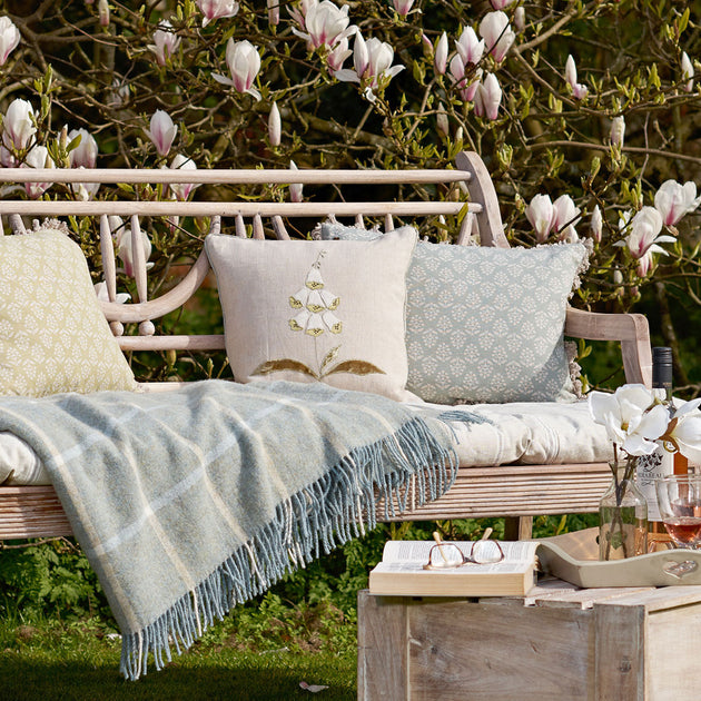 White Foxglove Embroidered  Linen Cushion