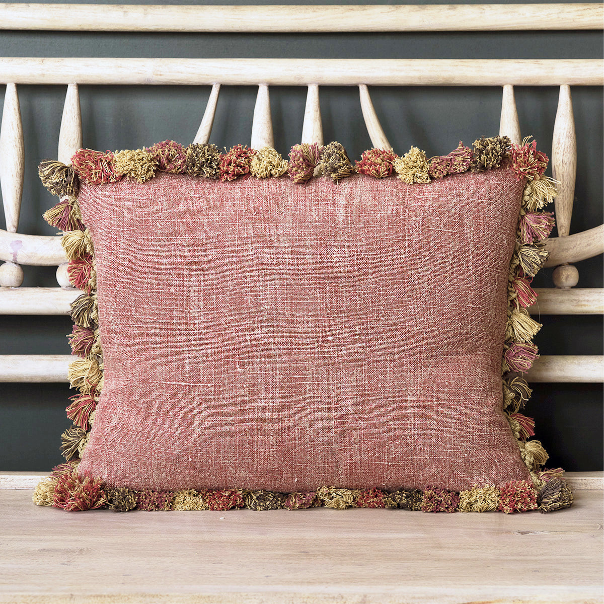 Red Earth Rustic Linen Cushion with Tassels | Susie Watson Designs