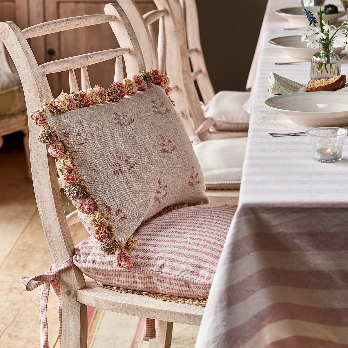 Red Leaf Rustic Linen Cushion with Tassels | Susie Watson Designs