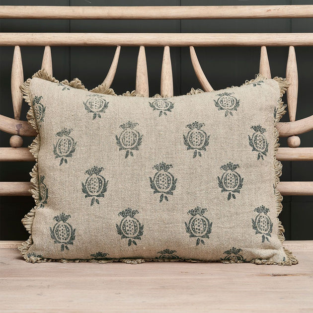 Indigo Pomegranate Rustic Linen Cushion