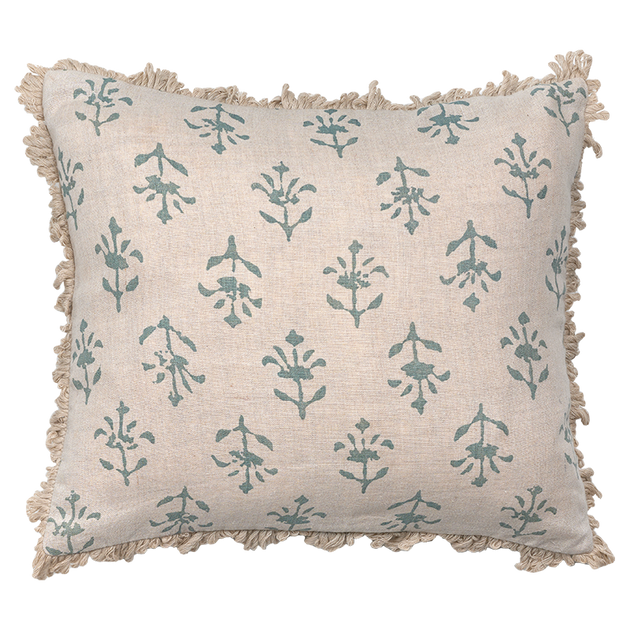 Marine Blue Moonflower Linen Cushion