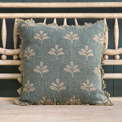 Summer Blue Reverse Leaf Rustic Linen Cushion