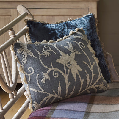 Charcoal Crewelwork Linen Cushion