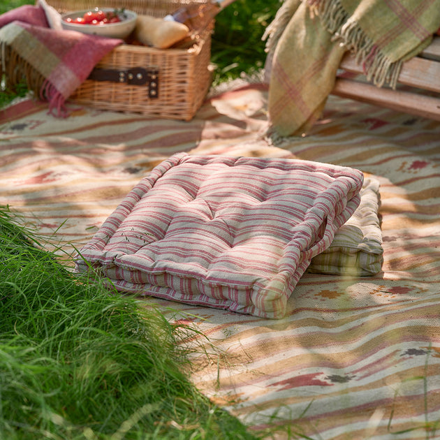 Beech Rusty Rose Ticking Stripe Box Cushion