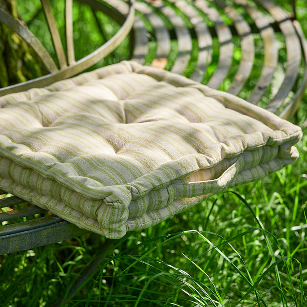 Beech Summer Green Ticking Stripe Box Cushion