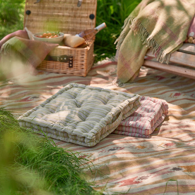 Beech Summer Green Ticking Stripe Box Cushion