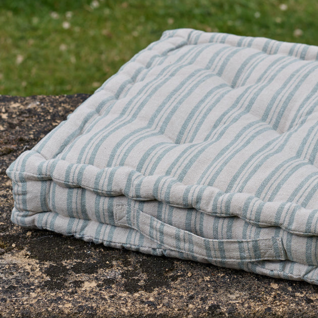 Beech Sail Blue Ticking Stripe Box Cushion