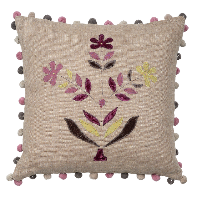 Charcoal Indian Daisy Linen Cushion