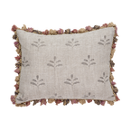 Charcoal Leaf Rustic Linen Cushion with Tassels