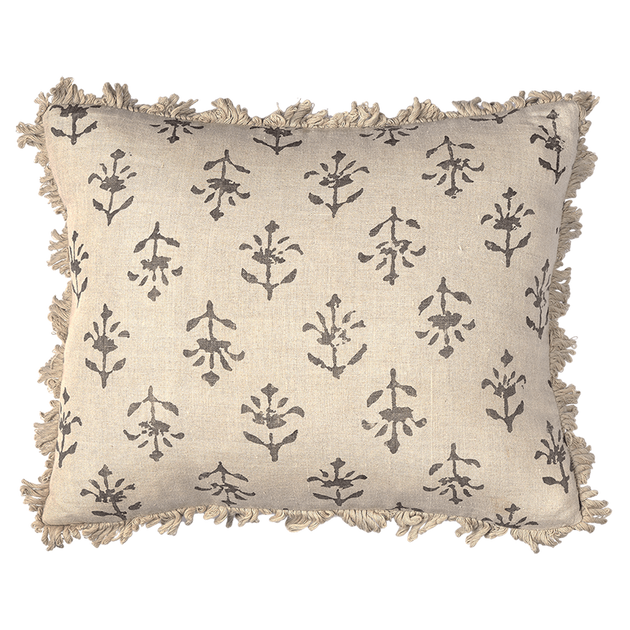 Charcoal Moonflower Linen Cushion