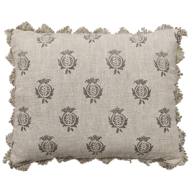 Charcoal Pomegranate Rustic Linen Cushion