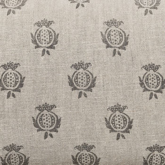 Hand-printed Charcoal Pomegranate Rustic Linen Stonewashed Panel - 356C