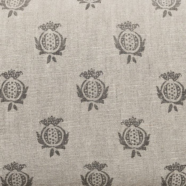 Hand-printed Charcoal Pomegranate Rustic Linen 3m (stonewashed) panel - 356C