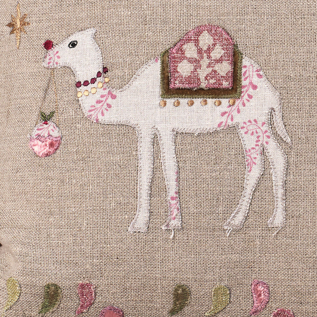 Appliqué Christmas Camel Linen Cushion