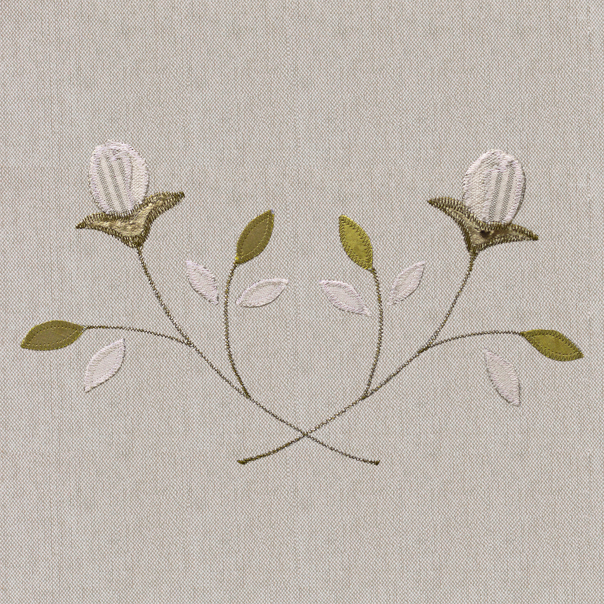 Grey Rosebud embroidered cotton with trailing rosebud sprigs shown flat