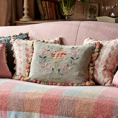 Embroidered Coronation Cushion with Tassels