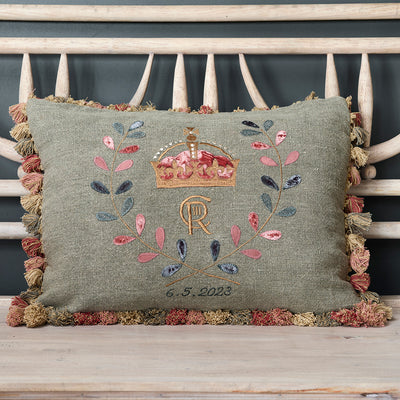 Embroidered Coronation Cushion with Tassels