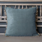 Seconds - Summer Blue Cotton Velvet Cushion - Fanedge
