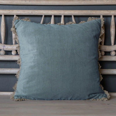 Summer Blue Cotton Velvet Cushion - Fanedge