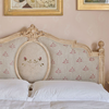 Upholstered Gustavian Kingsize Full Bed in Red Leaf & Crossed Rosebud