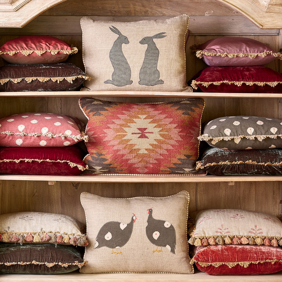Applique Pair of Hares Linen Cushion | Susie Watson Designs