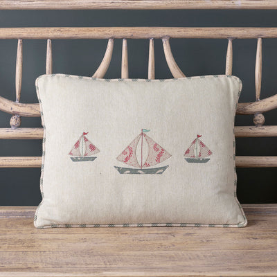 Embroidered Grey Red Boat Cushion