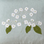 Embroidered Duck Egg Lacecap Hydrangea Cushion