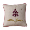 Embroidered Magenta Foxglove Linen Cushion