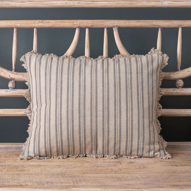 Charcoal Beech Ticking Stripe Cushion with Fan Edge