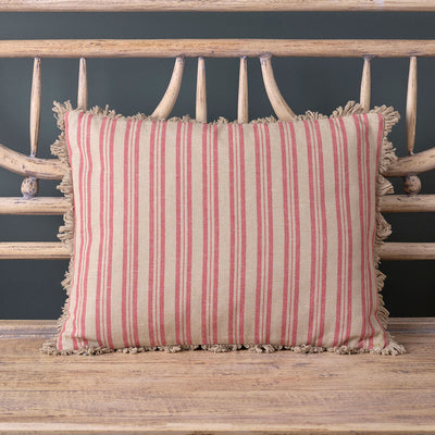 Rusty Rose Beech Ticking Stripe Cushion with Fan Edge