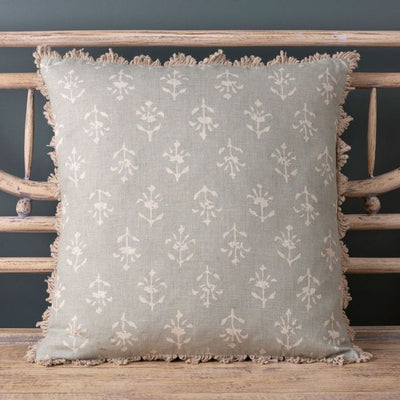 Large Smokey Blue Moonflower Linen Cushion