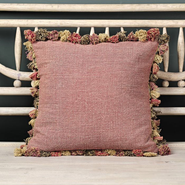 Seconds - Large Red Earth Rustic Linen Cushion with Tassels