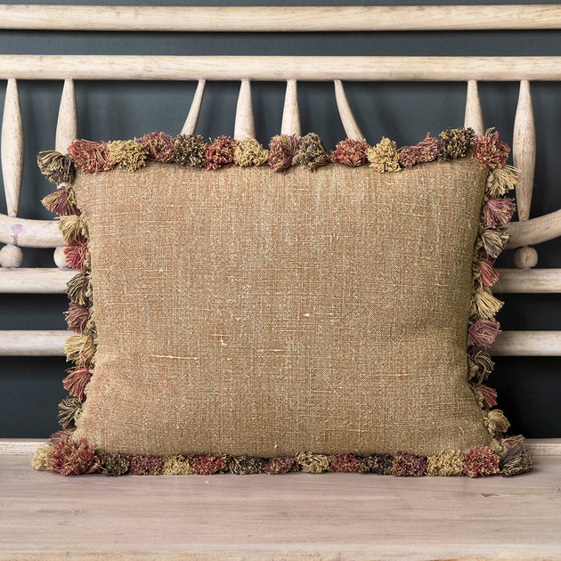 Saffron Rustic Linen Cushion with Tassels