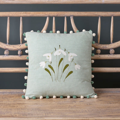 Embroidered Snowdrop Cushion