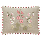 Hollyhocks Embroidered Linen Cushion in Bloomsbury & Silk