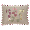 Hollyhocks Embroidered Linen Cushion in Velvet & Silk