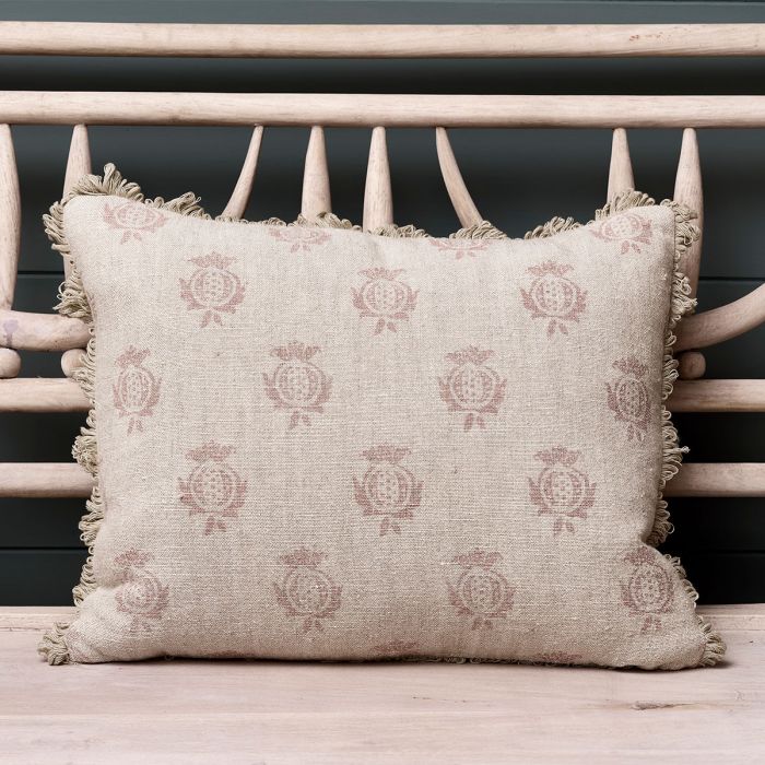 Dusky Pink Pomegranate Rustic Linen Cushion Susie Watson Designs