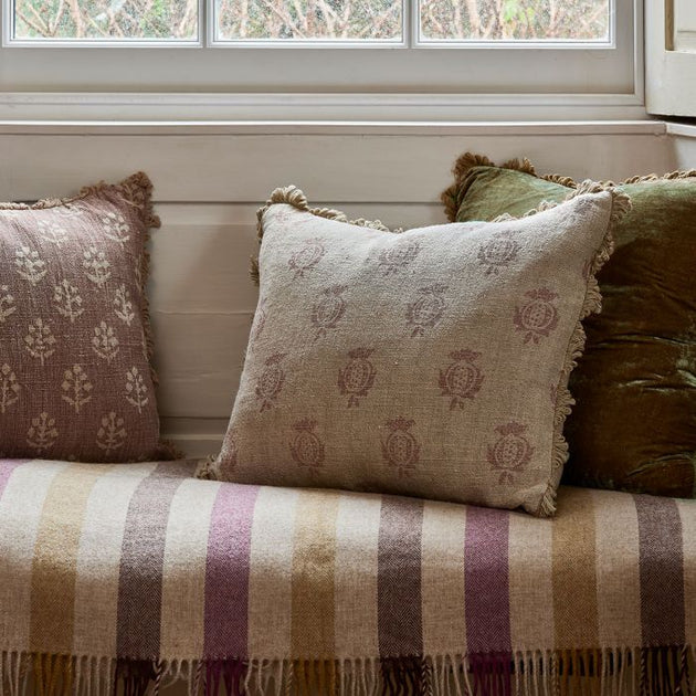 Dusky Pink Pomegranate Rustic Linen Cushion