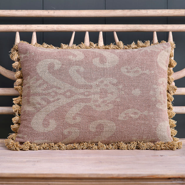 Dusky Pink Sacha Rustic Linen Cushion with Tassels