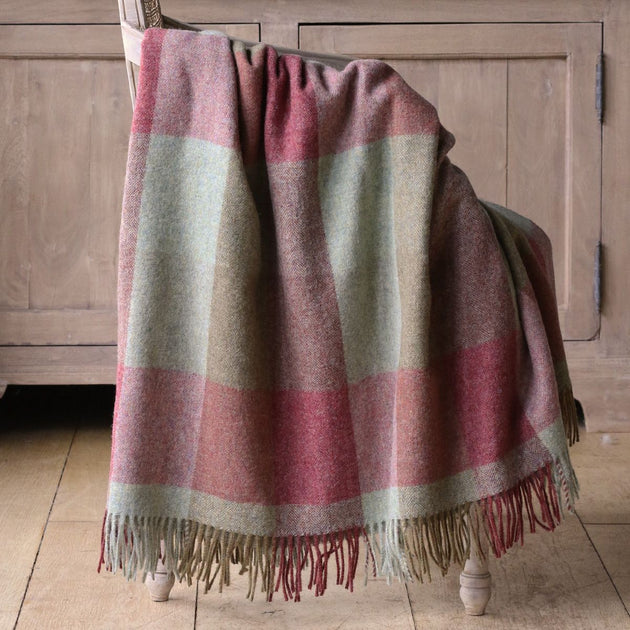 Large Dusky Rose Sage Harlequin Shetland Wool Throw