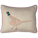 Embroidered Pheasant Linen Cushion