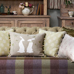 Embroidered Summer Hares Linen Cushion