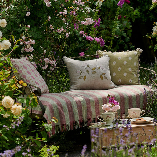 Embroidered White Rose Linen Cushion