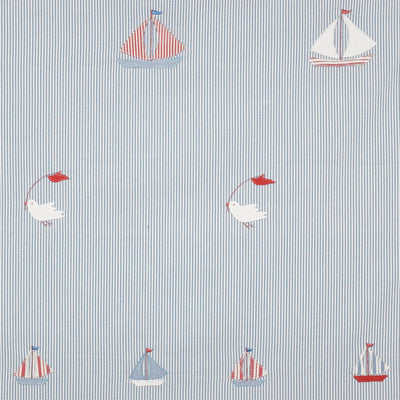 True Blue Bird &amp; Boat Cotton Embroidered Panel – 127