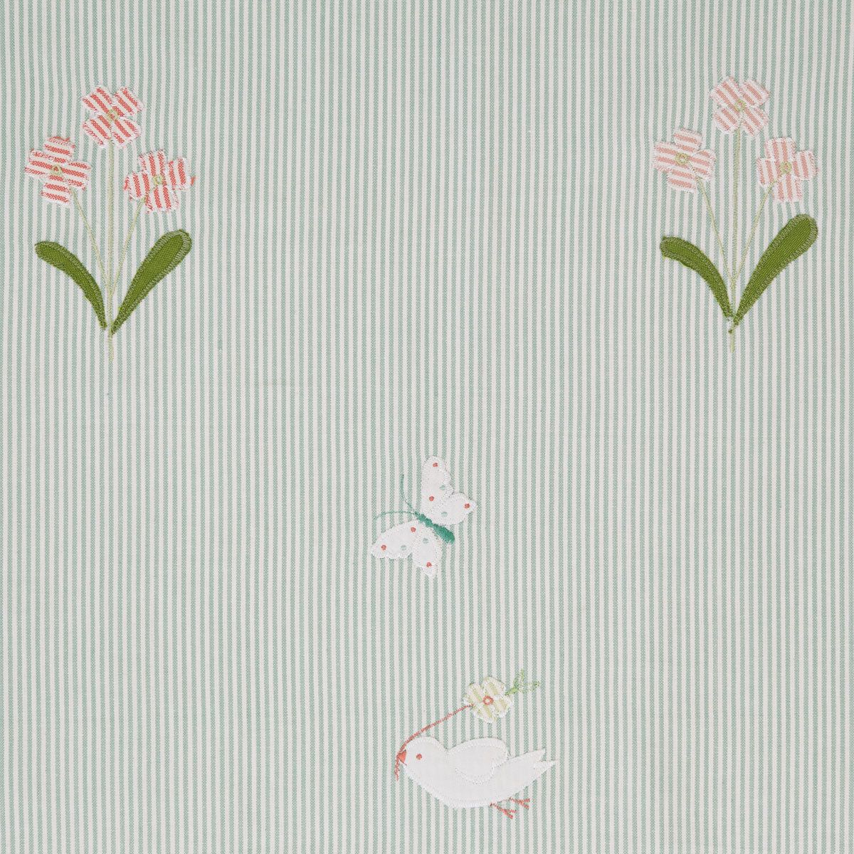 Duck Egg Bird &amp; Flower Cotton Embroidered Panel – 128