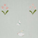 Duck Egg Bird & Flower Cotton Embroidered Panel – 128