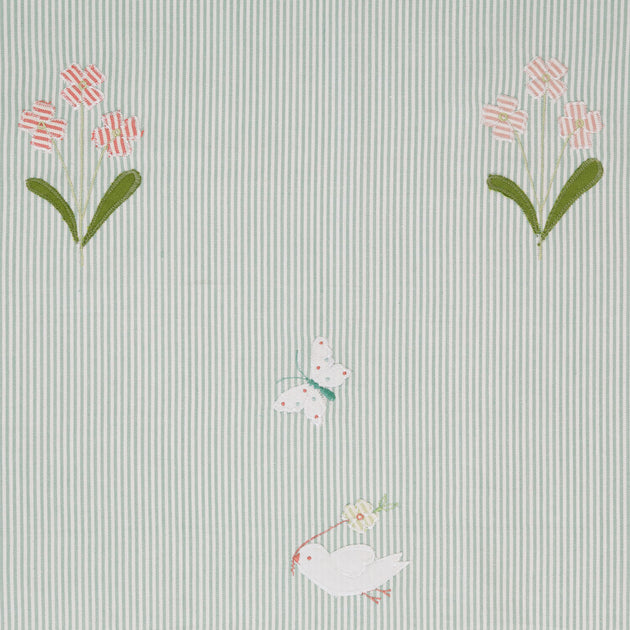 Duck Egg Bird & Flower Cotton Embroidered Panel – 128