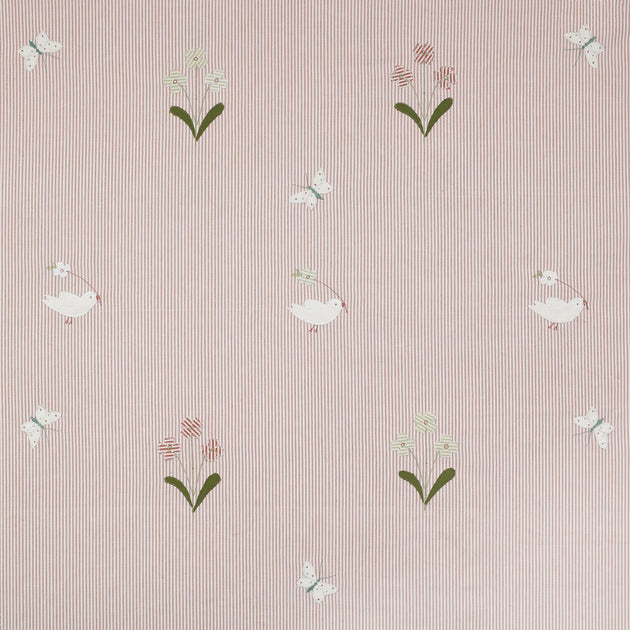 Pink Bird & Flower Cotton Embroidered Panel – 129