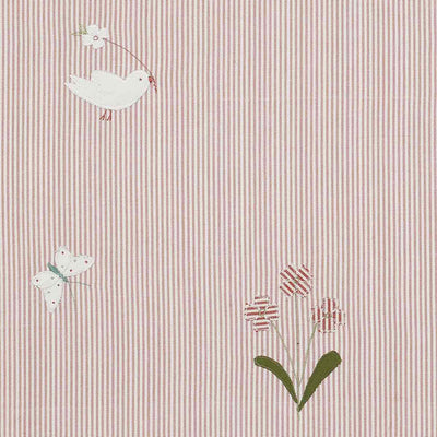 Pink Bird &amp; Flower Cotton Embroidered Panel – 129