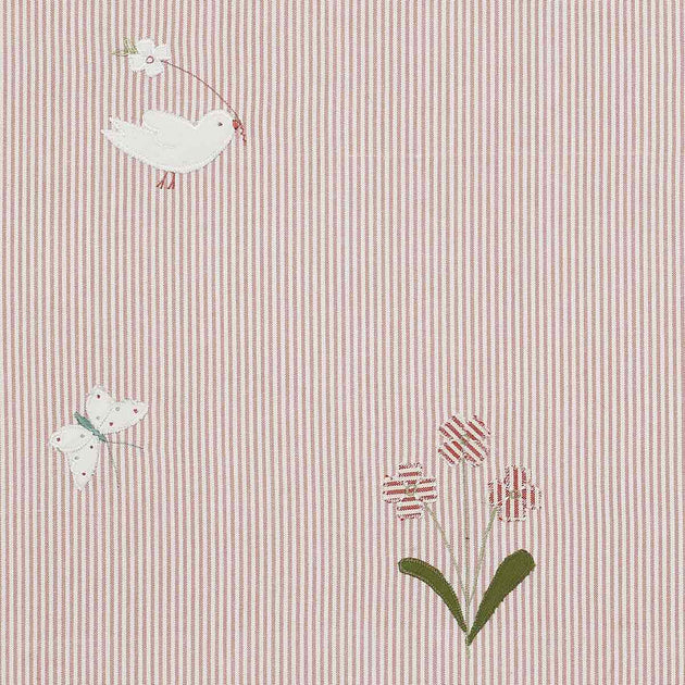 Pink Bird & Flower Cotton Embroidered Panel – 129